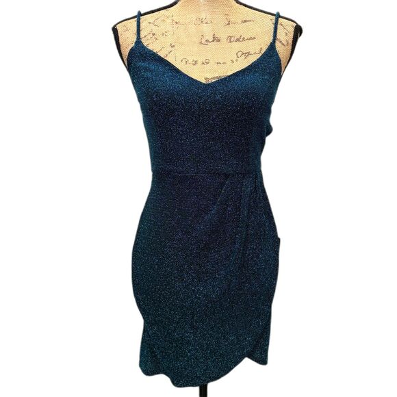 Lulus Forever Your Girl Bodycon Mini Dress Dark Teal Metallic Hoco Size Medium - Picture 1 of 7